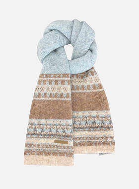 费尔岛蓝色提花针织围巾女冬季加厚保暖氛围感学生防寒护颈围脖潮