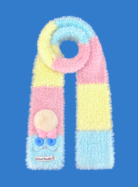 2025新款多巴胺拼色可爱小怪兽毛绒围巾女秋冬季保暖百搭护颈围脖