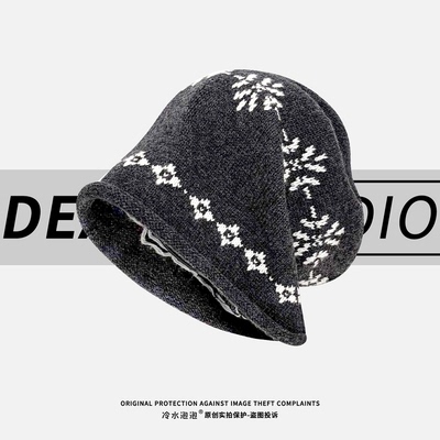 堆堆帽休闲费尔岛风女秋冬季百搭