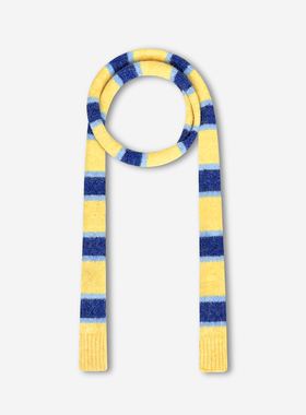 韩版小众拼色条纹细窄长条针织围巾女秋冬季日系百搭层次感围脖潮