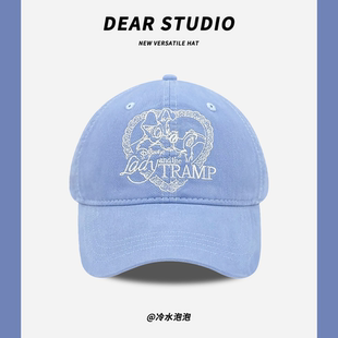 宽檐百搭显脸小鸭舌帽潮 小狗刺绣棒球帽子女春夏季 裴珠泫同款 韩版