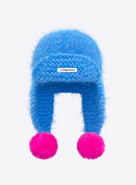 韩版ins多巴胺撞色毛球针织帽子女秋冬保暖百搭显脸小毛线护耳帽