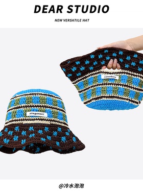 韩国小众设计师款手工钩针渔夫帽子女逛街百搭包包显脸小遮阳帽潮