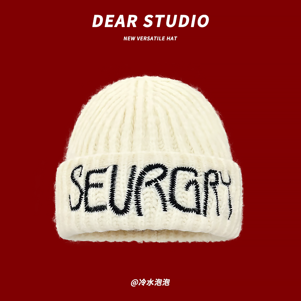 毛线帽逛街美式男女秋冬字母刺绣