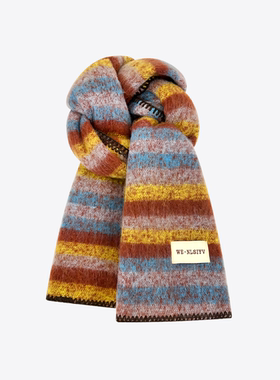 韩版彩色条纹马海毛围巾女冬季新款保暖防寒百搭高级感披肩围脖潮