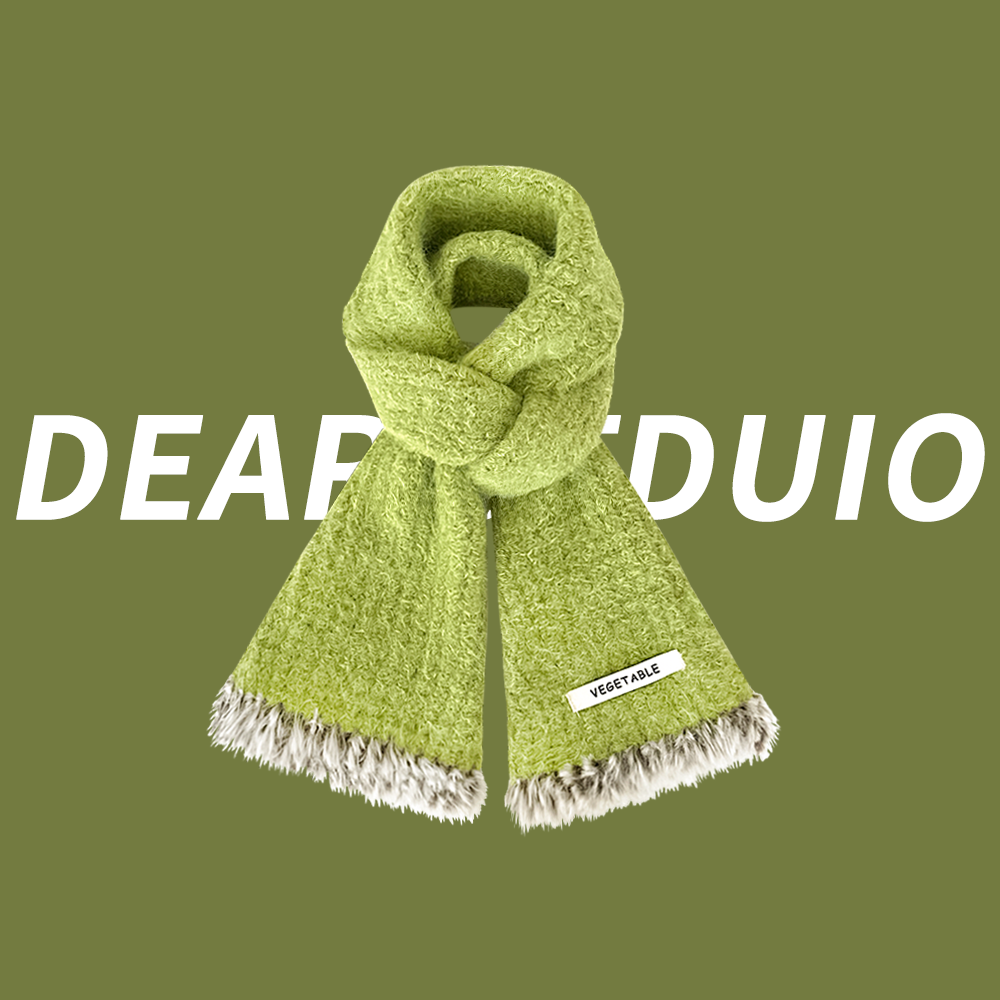 日系软糯毛绒拼接围巾女冬季2023新款学生保暖百搭护颈针织围脖潮