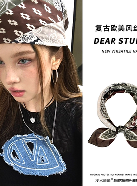 复古欧美风y2k千禧辣妹头巾女个性跳街舞骑行方巾拍照道具发带潮