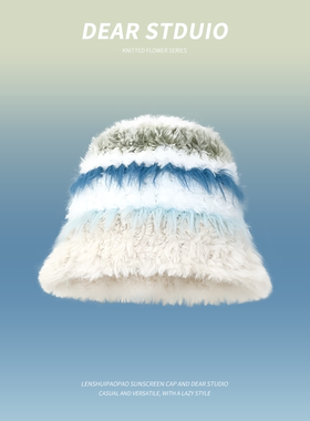 韩版兔毛针织渔夫帽子女秋冬季拼色毛绒保暖百搭显脸小护耳冷帽潮