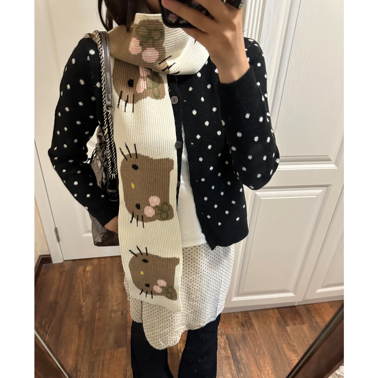 2025新款可爱kt猫刺绣针织围巾女