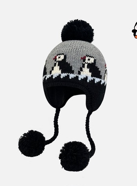 2025新款可爱小企鹅针织毛线帽子女秋冬季加绒加厚保暖辫子护耳帽