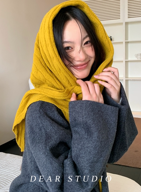 姜黄色韩系纯羊毛三角披肩女秋冬