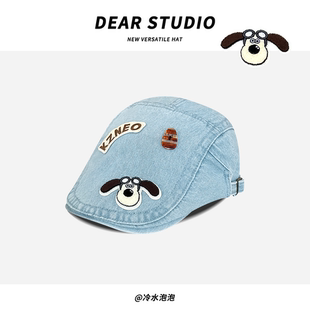2025新款日系可爱小狗前进帽子女春夏复古牛仔百搭显脸小画家帽潮