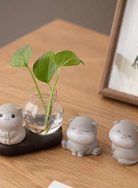 个性可爱猫摆件家居装饰品水培花器客厅插花水培花瓶房间小摆绿植