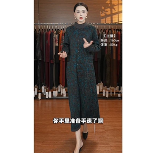 A311湖绿提花设计款气质秋冬轻奢针织连衣裙时尚复古