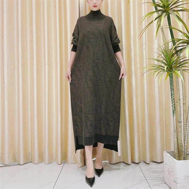 灰咖柳枝纹长袖设计款气质设计师秋冬长款轻奢针织连衣裙,女装/女士精品,连衣裙,淘宝优惠券,粉丝福利购,淘宝优惠卷
