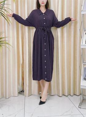 玥玥羊A271紫色假门襟设计款气质秋冬轻奢针织连衣裙时尚复古