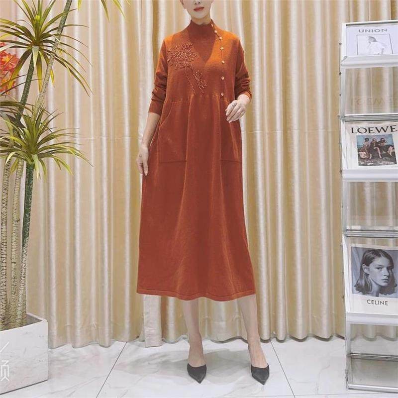 A189橙色设计元素款气质秋冬轻奢针织连衣裙时尚复古,女装/女士精品,连衣裙,淘宝优惠券,粉丝福利购,淘宝优惠卷
