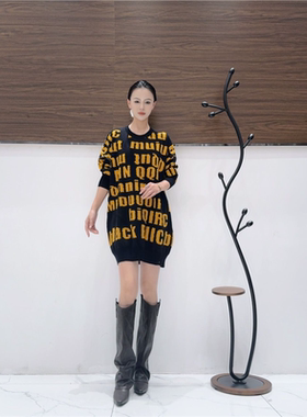 A291黄色字母气质秋冬轻奢针织时尚复古时尚套头针织衫