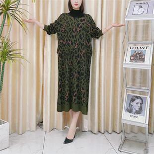 玥玥羊A273绿色豹纹设计款 复古 气质秋冬轻奢针织连衣裙时尚