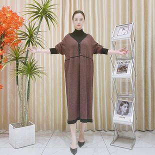 A111烟薰紫拼接设计款 复古 气质秋冬轻奢针织连衣裙时尚