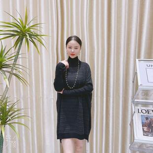 轻奢针织连衣裙 羊毛设计师秋冬长款 A201炭黑色长袖 设计款