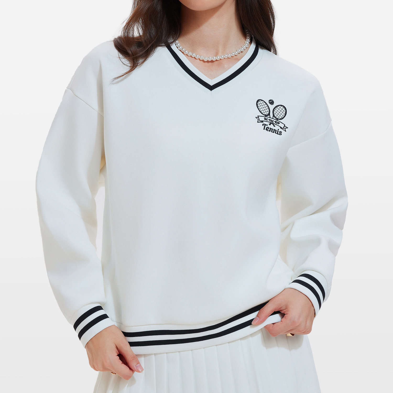 新款V领网球卫衣长袖运动服百搭女款秋冬保暖健身网球服羽毛球服