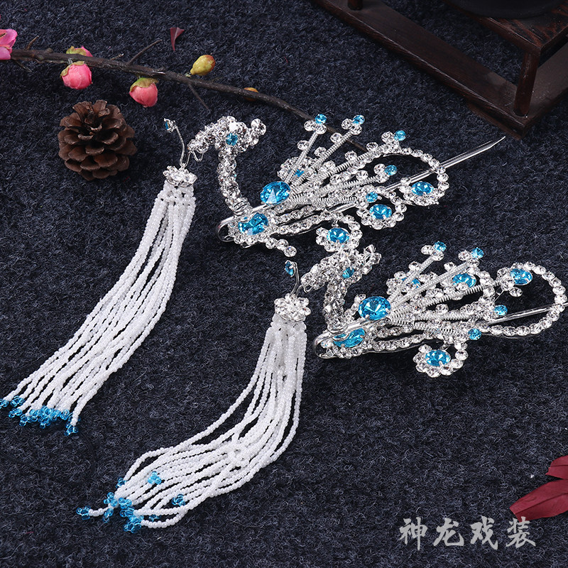 水钻戏剧头面戏曲头饰花旦青衣包头偏凤一对 米珠边凤 压鬓凤侧凤