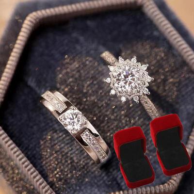 情侣婚礼仿真开口排钻钻戒戒指女婚戒对戒假结婚一对小众设计调节