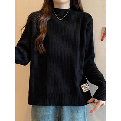 大码女装半高领加厚洋气打底毛衣女秋冬胖mm宽松显瘦内搭针织上衣