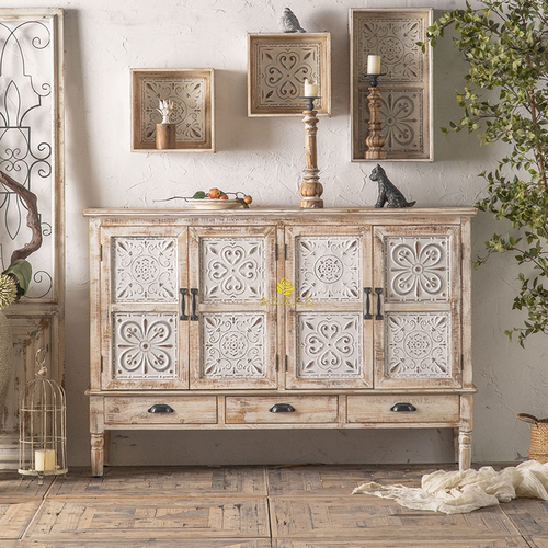 乐奇复古实木做旧玄关柜8雕花