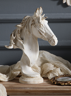 美式复古马头摆件入户玄关好寓意马到成功装饰品做旧氧化镁工艺品