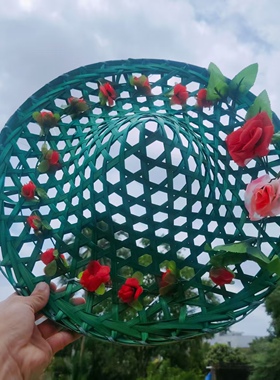 舞蹈斗笠帽儿童舞台道具彩色竹编镂空花朵跳舞斗笠成人广场舞帽子