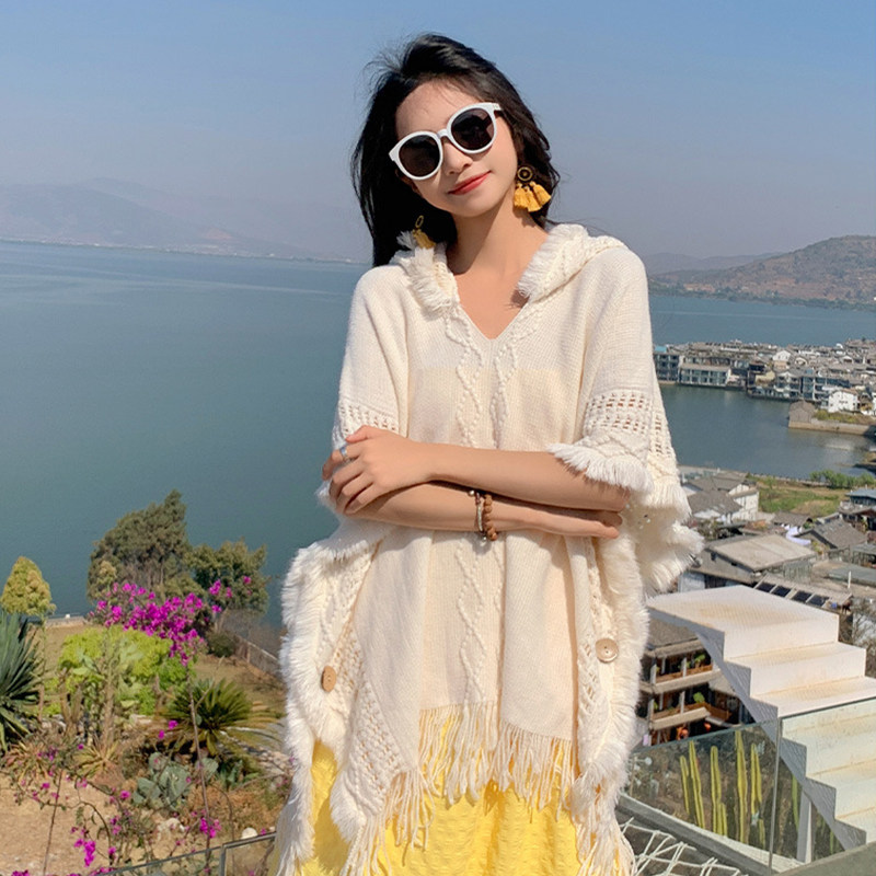 三亚海边旅游针织披肩外搭斗篷