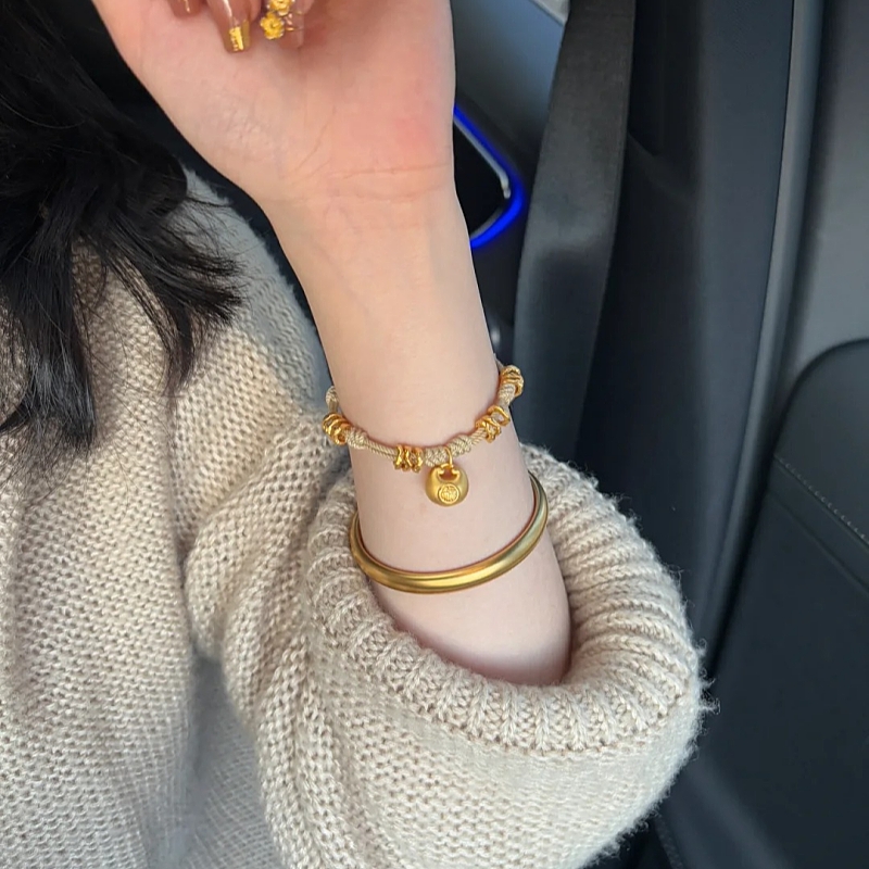 黄金小胖福盘缠手链足金999小金坨葫芦吊坠编绳情人节礼物送女友