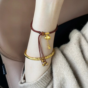 黄金葫芦手链女999足金转运珠蛇年编织手绳本命年红绳送女友礼物