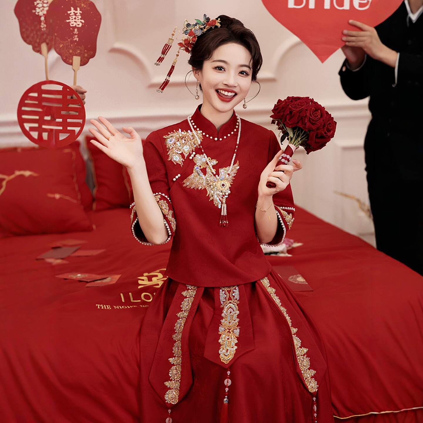 朱雀记中式旗袍敬酒服红订婚礼服裙女结婚便装秀禾服婚服薄款晨袍