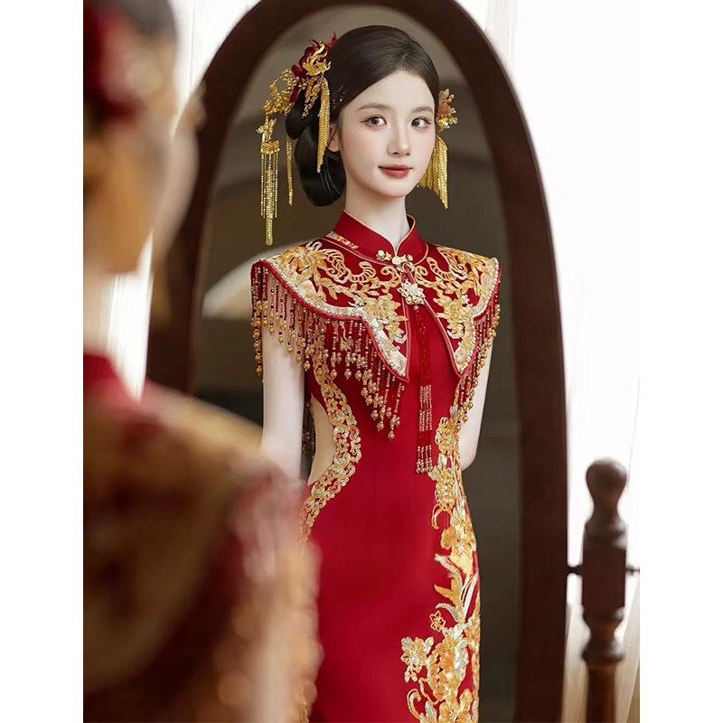 朱雀记新中式红色秀禾服旗袍新娘结婚敬酒服高级感刺绣云肩显瘦订图片