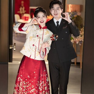 朱雀记新中式旗袍敬酒服马面裙套装加厚大码胖mm孕妇订婚礼服秋冬