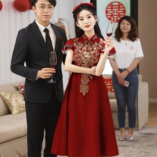 朱雀记大码重工敬酒服中式改良孕妇订婚礼服胖mm回门连衣裙小个子