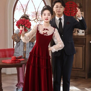 朱雀记孕妇敬酒服高腰显瘦结婚回门便装连衣裙大码胖mm订婚晚礼服