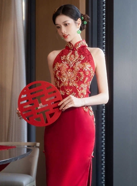 朱雀记新中式旗袍敬酒服红色订婚礼服女新娘结婚晨袍修身高级感
