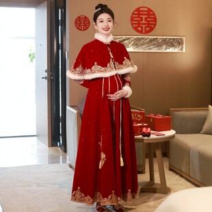 朱雀记孕妇敬酒服新娘新款旗袍中式结婚秀禾大码胖mm订婚礼服秋冬