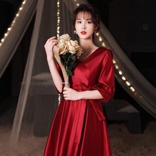 朱雀记敬酒服女孕妇高腰遮孕肚大码2025新款显瘦端庄回门宴连衣裙