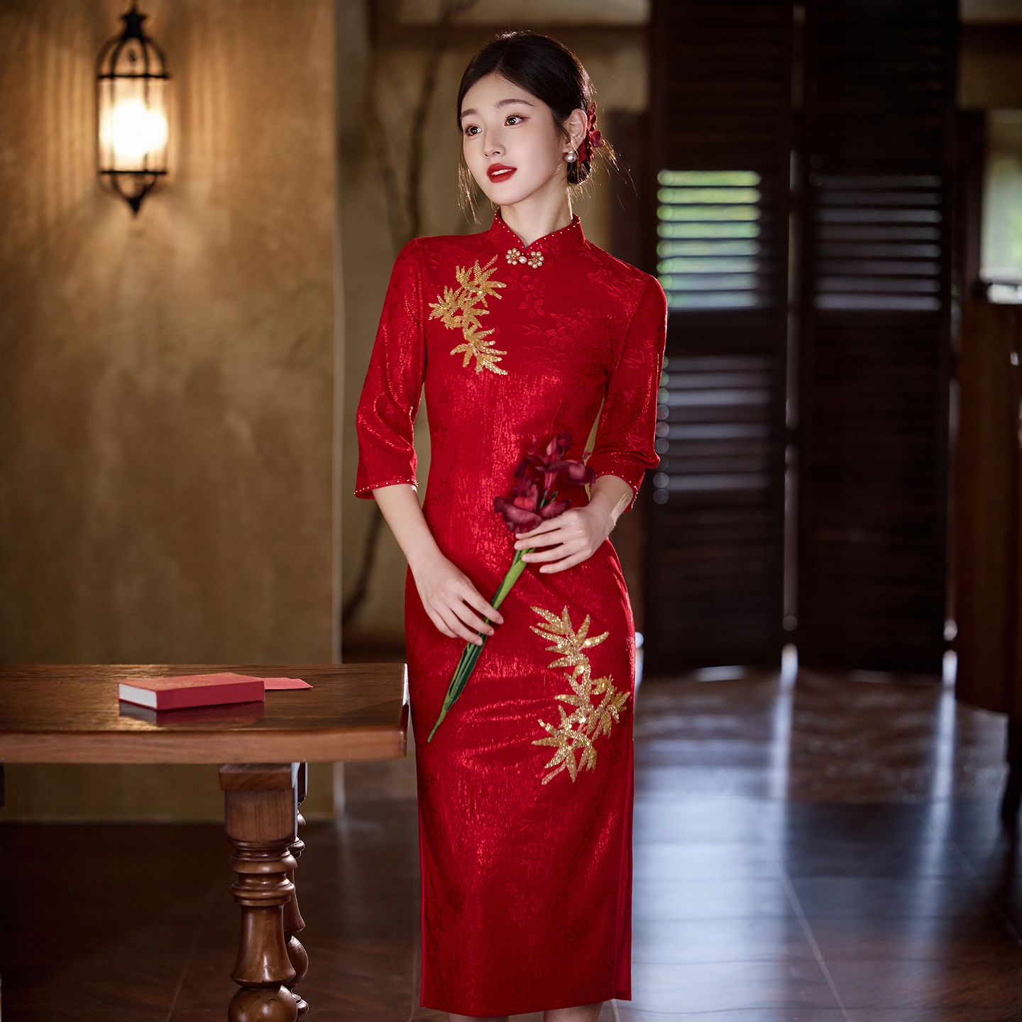朱雀记红色旗袍敬酒服新娘新款