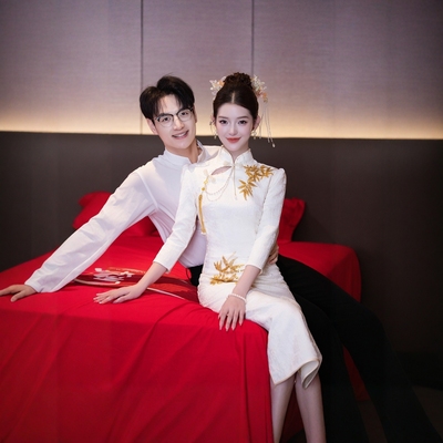 朱雀记香槟色旗袍订婚礼服裙小个