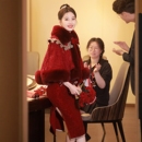 朱雀记红色婚纱毛披肩敬酒服新娘旗袍礼服斗篷加厚保暖披风蕾丝冬