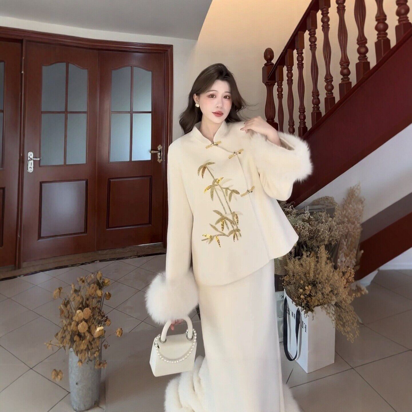 朱雀记中式国风订婚礼服裙高级感新娘敬酒服秋冬新款毛呢长袖套装