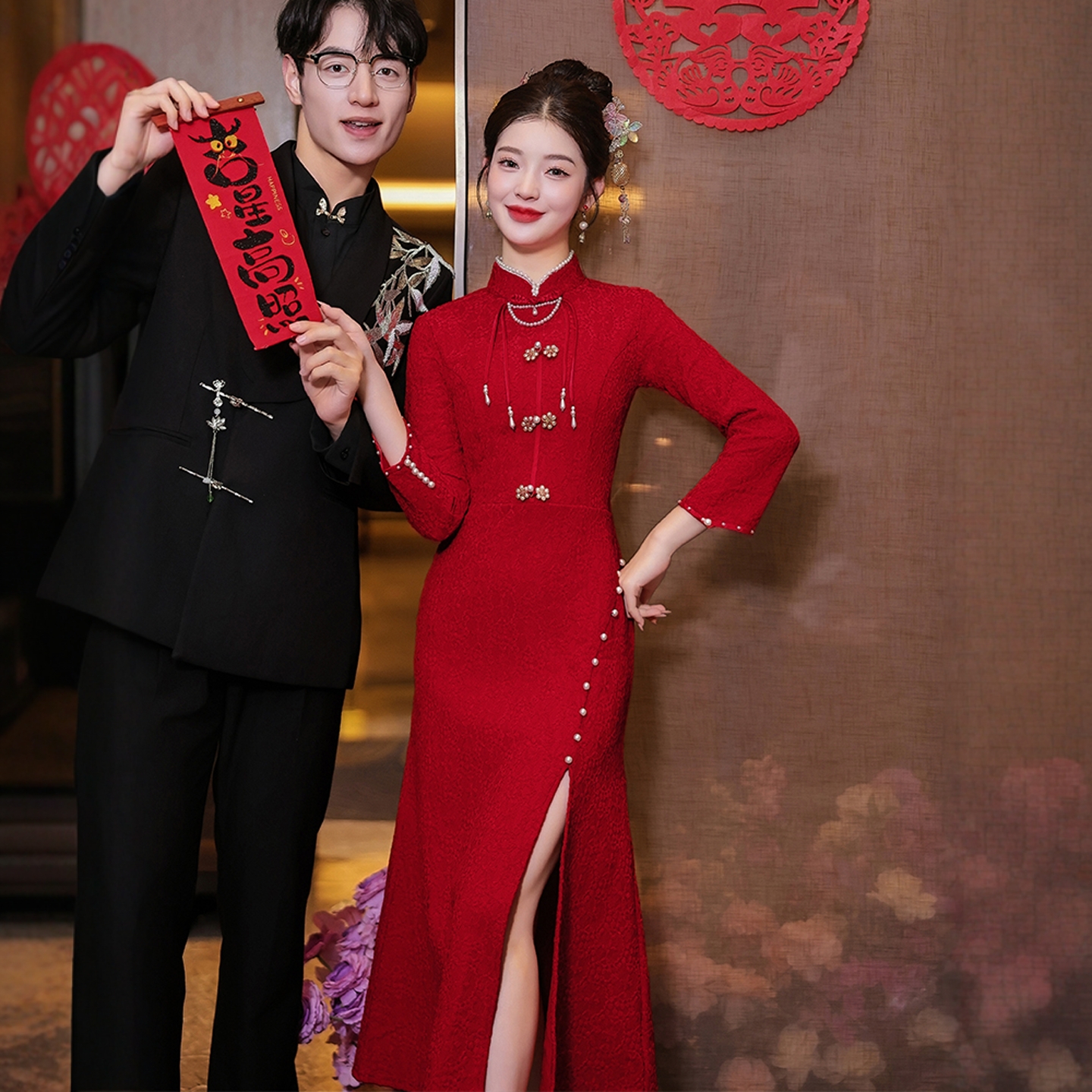朱雀记敬酒服新娘新红色旗袍订婚