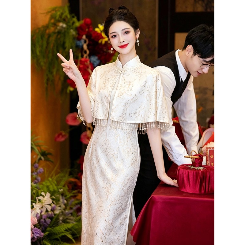 朱雀记新中式披肩流苏云肩旗袍敬酒服新娘女订婚礼服裙领证结婚回