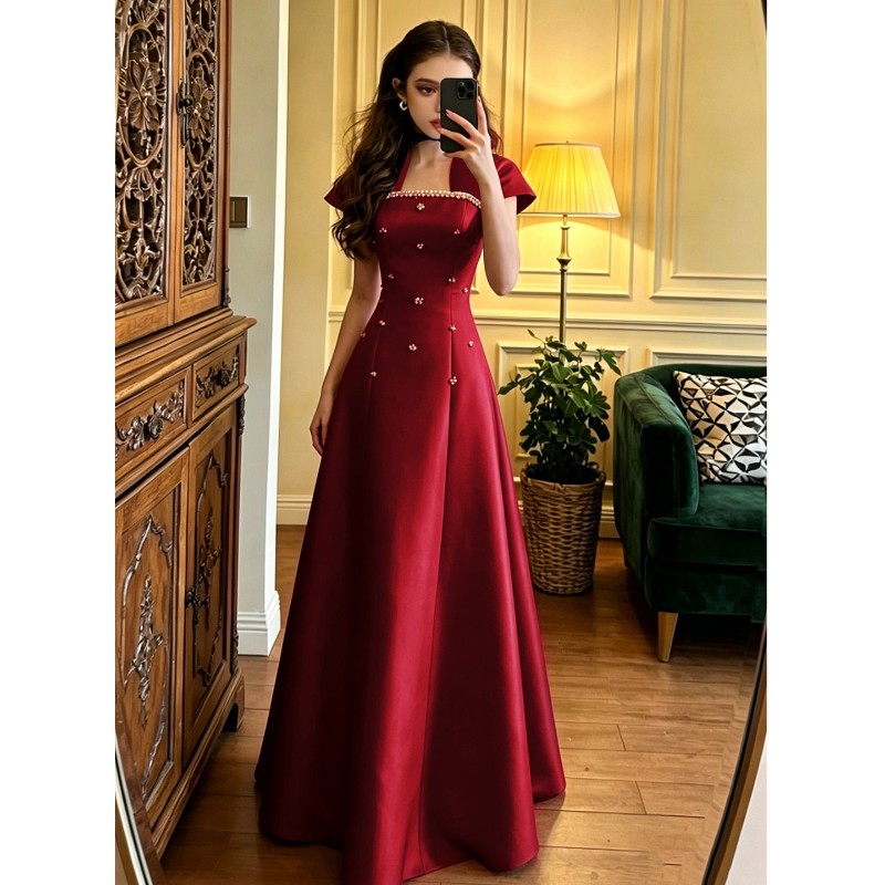 朱雀记缎面敬酒服新娘高级感小个子夏季红色显瘦结婚订婚礼服裙20图片